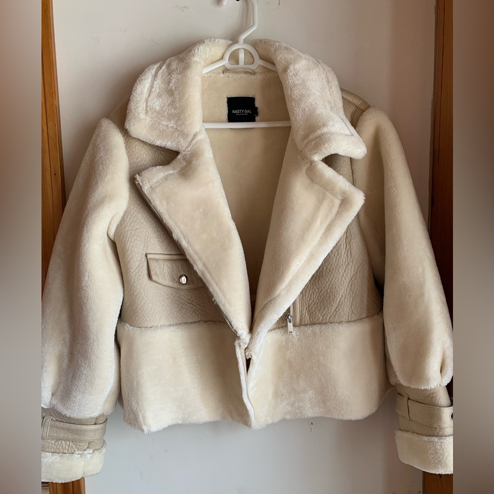 Nasty Gal Petite Panel Detail Aviator Jacket Sz 6